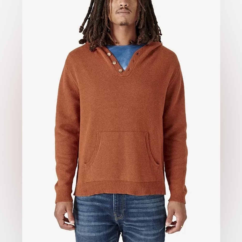 Lucky Brand Men Orange-Red Sweater Hoodie (Heavy) w/front pocket